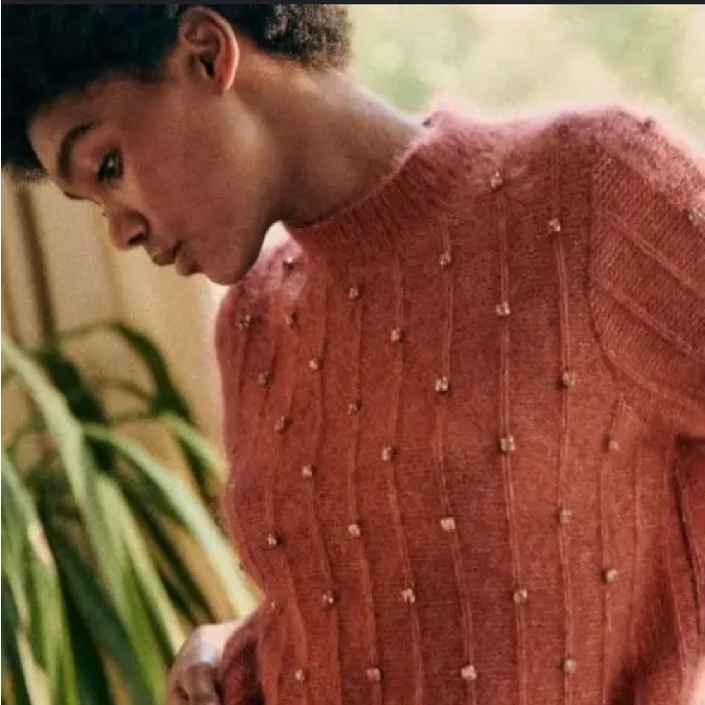 Sezane Celeste rhinestone accent short sleeve sweater